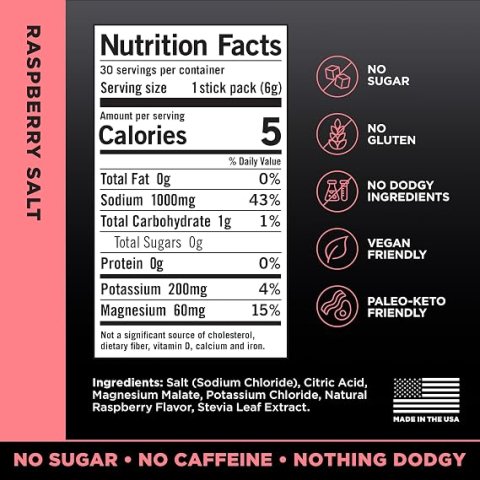 Buy LMNT Zero Sugar Electrolytes Raspberry Salt Drink Mix Online | 30 Stick Packs Hydration Powder