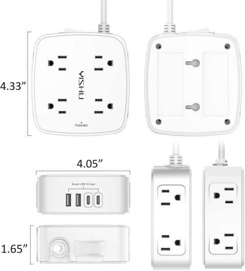 Buy 6 Ft Surge Protector Power Strip Online | 8 AC Outlets with 4 USB Ports, Flat Plug Extension Cord