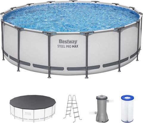Buy Bestway Steel Pro MAX 15' x 48" Above Ground Swimming Pool Online | Round Family Pool with Filter Pump, Ladder & Cover