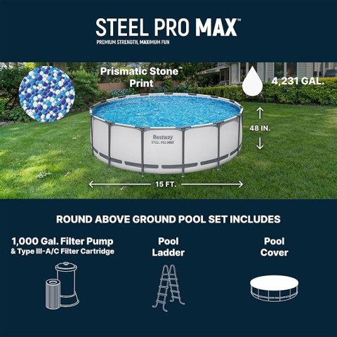 Buy Bestway Steel Pro MAX 15' x 48" Above Ground Swimming Pool Online | Round Family Pool with Filter Pump, Ladder & Cover
