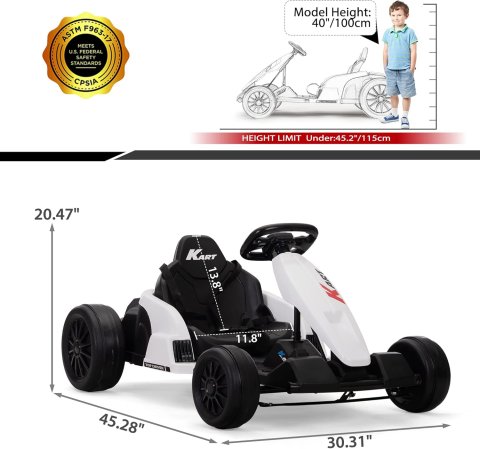 24V Electric Kids Go Kart with Drift Mode, 8 MPH, Safety Gear Included