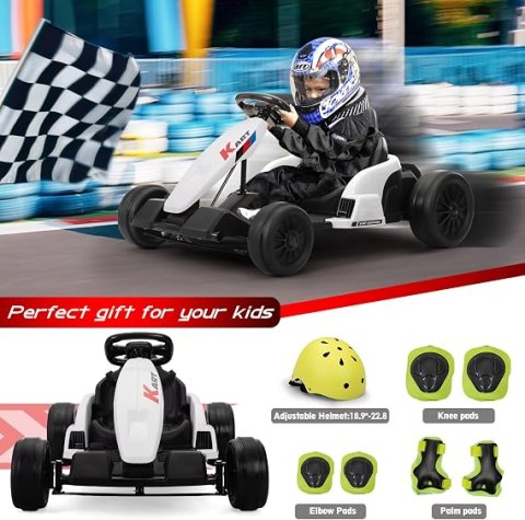 24V Electric Kids Go Kart with Drift Mode, 8 MPH, Safety Gear Included