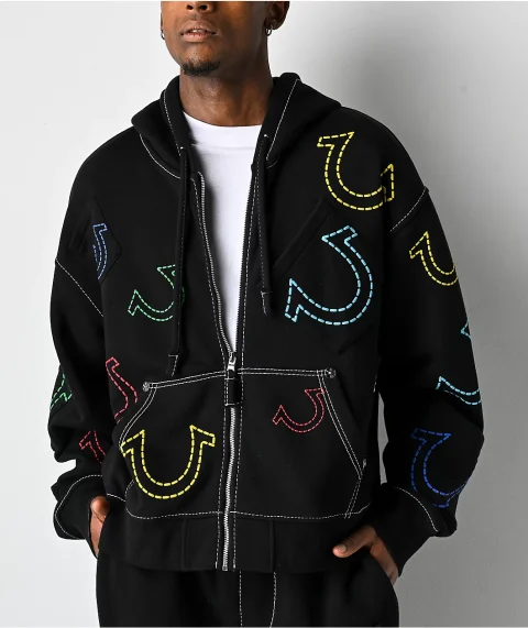 Buy True Religion Horseshoe Big T Boxy Zip Hoodie Online | Men's Winter Gym Jacket