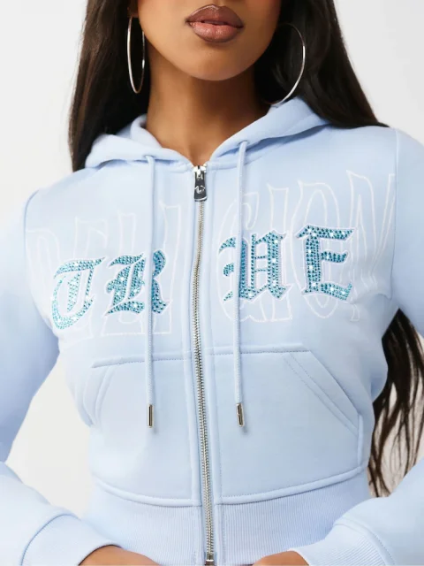 Buy Crystal Embroidered Shrunken Zip Hoodie Online | Premium Anxiety Relief Comfort Wear