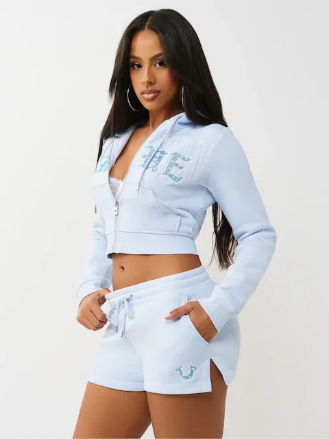 Buy Crystal Embroidered Shrunken Zip Hoodie Online | Premium Anxiety Relief Comfort Wear