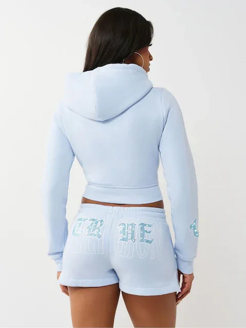 Buy Crystal Embroidered Shrunken Zip Hoodie Online | Premium Anxiety Relief Comfort Wear