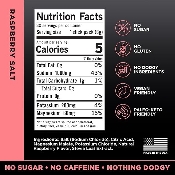 Buy LMNT Zero Sugar Electrolytes Raspberry Salt Drink Mix Online | 30 Stick Packs Hydration Powder