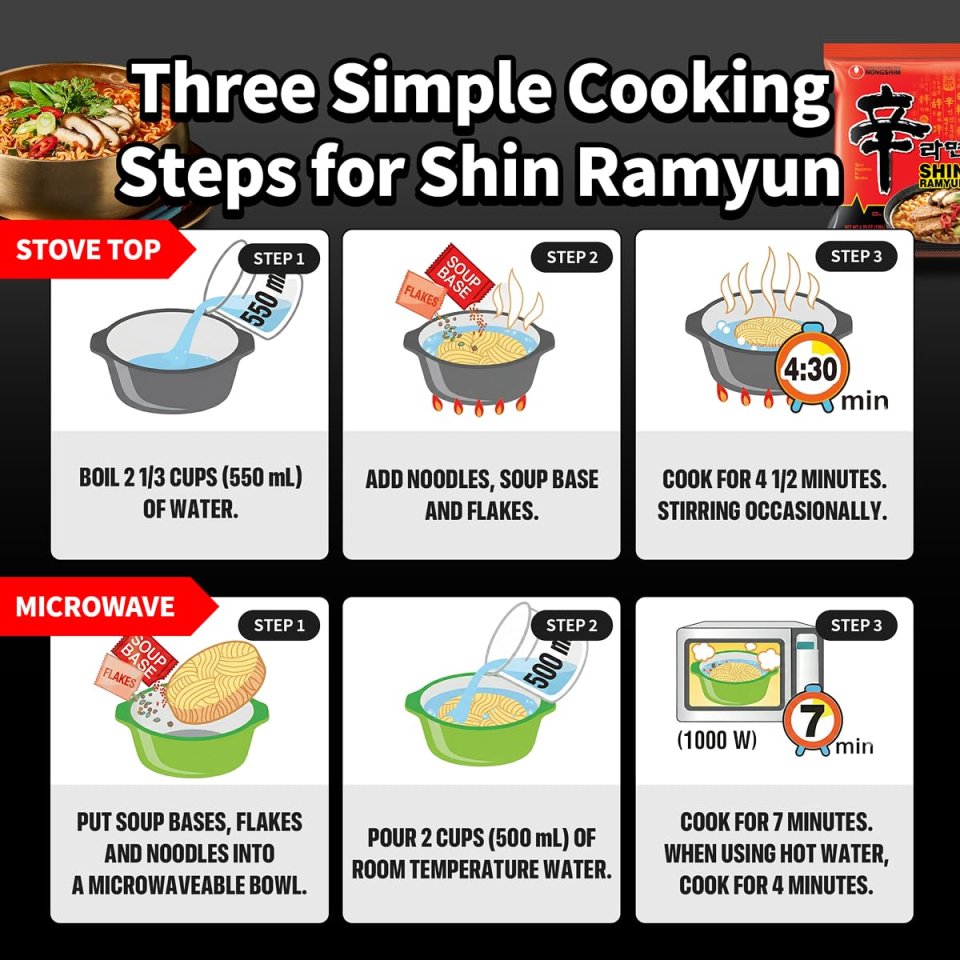 Buy Nongshim Shin Ramyun Spicy Korean Instant Noodles Online | Rich Beef Flavored Ramyun 4.23 oz 20 Pack