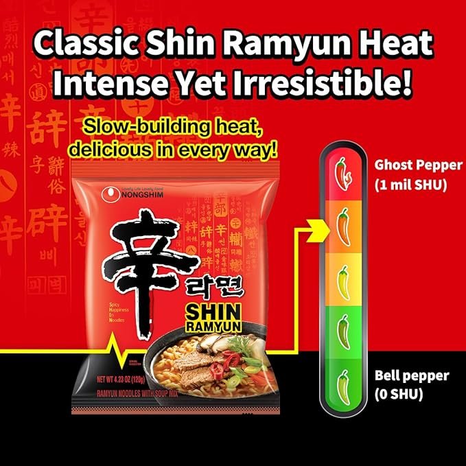 Buy Nongshim Shin Ramyun Spicy Korean Instant Noodles Online | Rich Beef Flavored Ramyun 4.23 oz 20 Pack