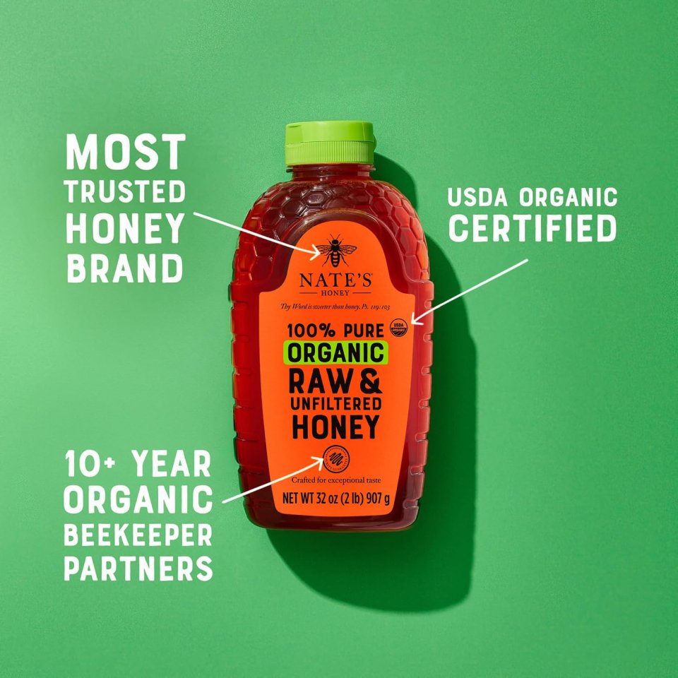 Buy Nate's Organic 100% Pure Raw & Unfiltered Honey Online | USDA Certified Organic Honey 32 oz Squeeze Bottle