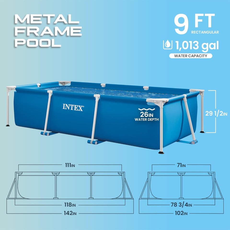 Buy INTEX Rectangular Frame Above Ground Swimming Pool Online | 9 ft 10 in Steel Frame Family Pool