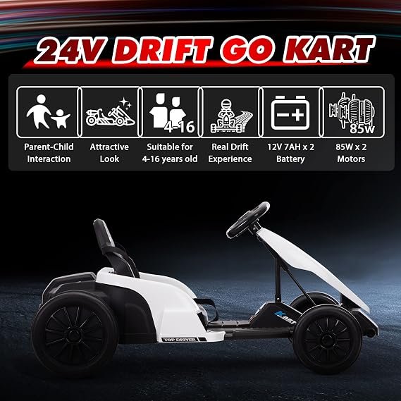 24V Electric Kids Go Kart with Drift Mode, 8 MPH, Safety Gear Included
