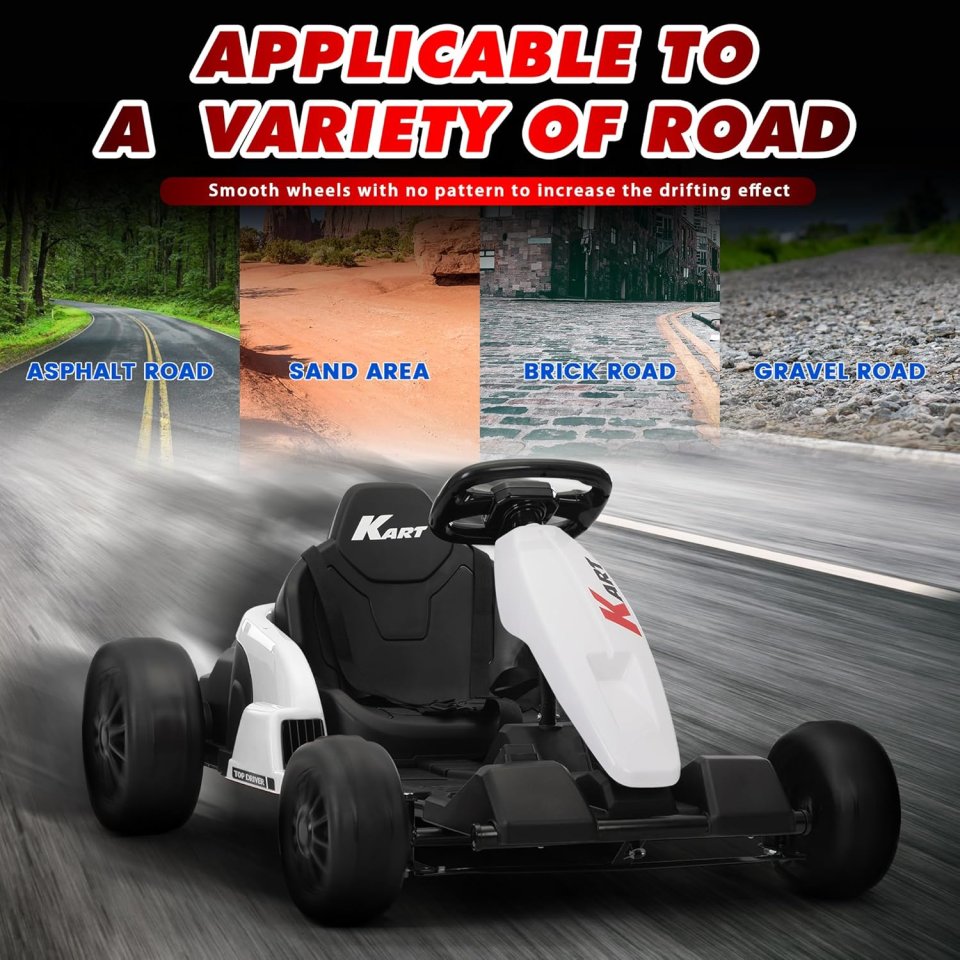 24V Electric Kids Go Kart with Drift Mode, 8 MPH, Safety Gear Included
